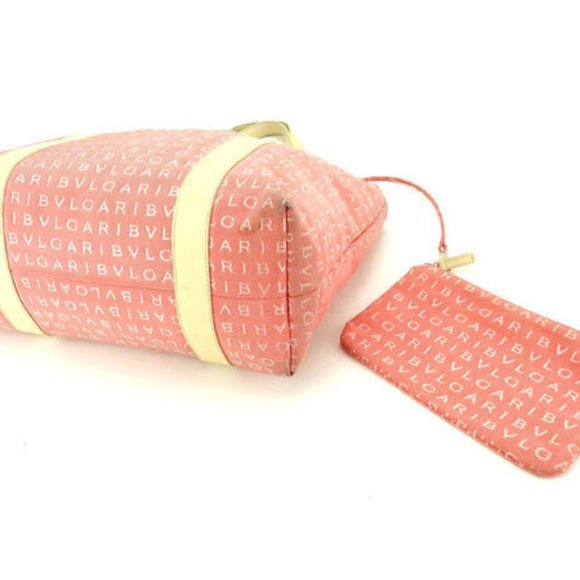 Bvlgari Tote bag Logo Mania Red Beige Woman Authentic Used Y5036 - Picture 6 of 6